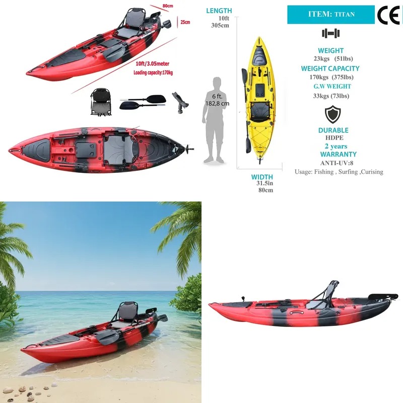 Fishing Kayak Paddle - 10-футовый одноместный рыболовный каяк с электромотором,